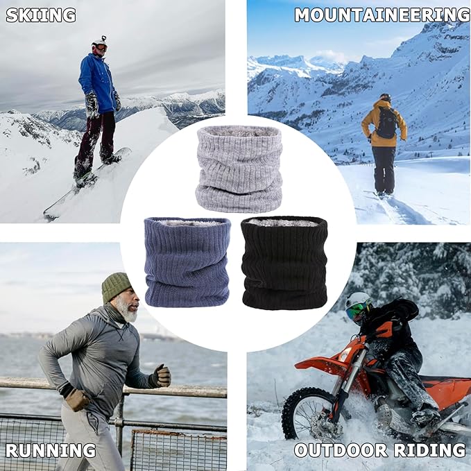 3 Pack Winter Neck Warmer & Ski Mask for Men Women Thermal Warm Fleece Face Mask Neck Gaiter Scarf Gift
