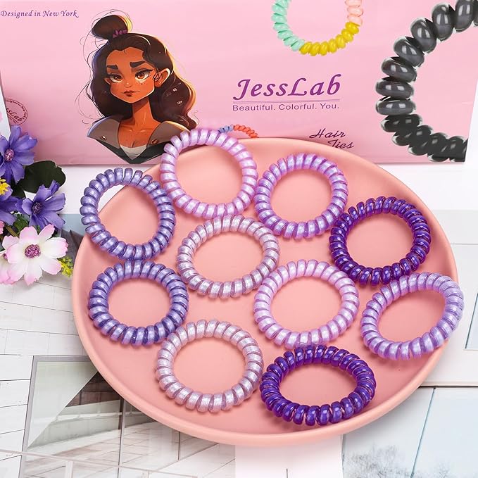 JessLab Spiral Hair Ties for Women, 10-Pack Traceless No-Damage Ponytail Holders, Coils Hair Bands for Girls, Assorted Colors