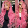 Long Hot Pink Wig Human Hair 13x4 200 Density Hd Transparent Body Wave 12A Pink Lace Front Wig For Women Pink Frontal Wigs Colored Hd Lace Wig 26 Inch