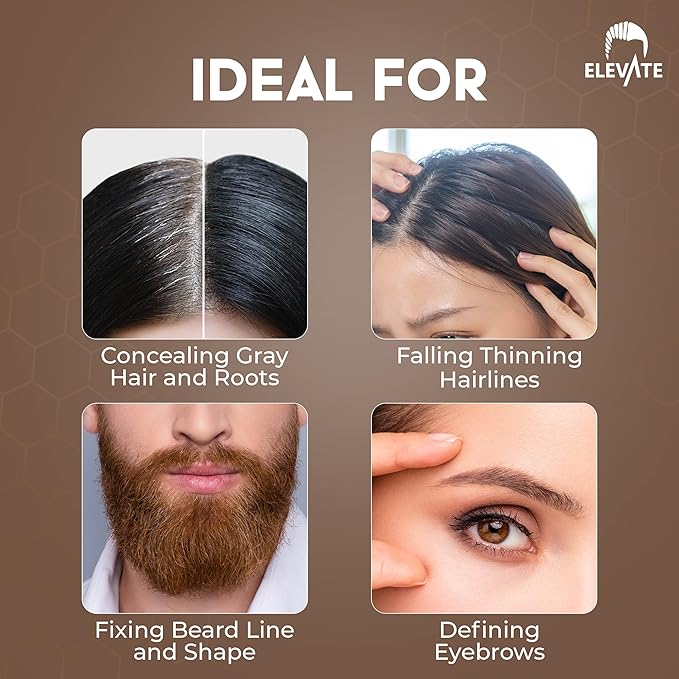 ELEVATE Hair Line Powder Instantly Conceal Hair Loss for Thinning Areas - Shadow Makeup - Root Cover Touch Up with Puff Touch - Instant Gray Coverage for Men and Women (Medium Brown)