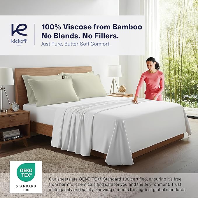 Kickoff Viscose Bamboo Pillowcase, Standard, Set of 2, 100% Organic Hidden Zippered Viscose Bamboo Pillow Case Standard Size, Cooling Pillow Cover for Hot Sleepers (20"x26", Soft Sage)