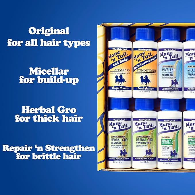 Mane 'n Tail Brand Sampler Trial Size Shampoos Conditioners and Detanglers to Cleanse Strengthen and add Moisture to Hair 15 Piece Set