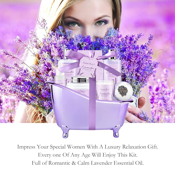 Lavender scented gifts for mom Spa Gift Baskets for Woman - spa baskets for women gift Lavender Gifts for Women, Bath Set, Christmas Gifts for Ladies, Home Spa Kit Gifts for Her, Mothers Day