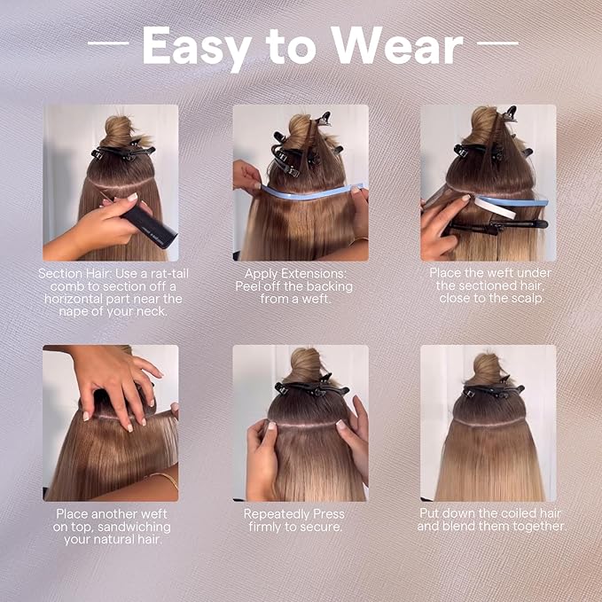 Full Shine Genius Weft Hair Extensions Human Hair 24 Inch Color 4 Medium Brown Ombre 24 Blonde And 4 Brown Long Tape Weft Tape in Extensions Real Human Hair Remy Skin Weft 20Pcs 50G for Wedding