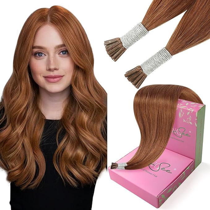 YoungSee I Tip Hair Extensions Copper 14 Inch I Tip Extensions Human Hair Copper 40s 25g Itips Extension Real Human Hair Colored Short-Hair Pre Bonded Extension for Party