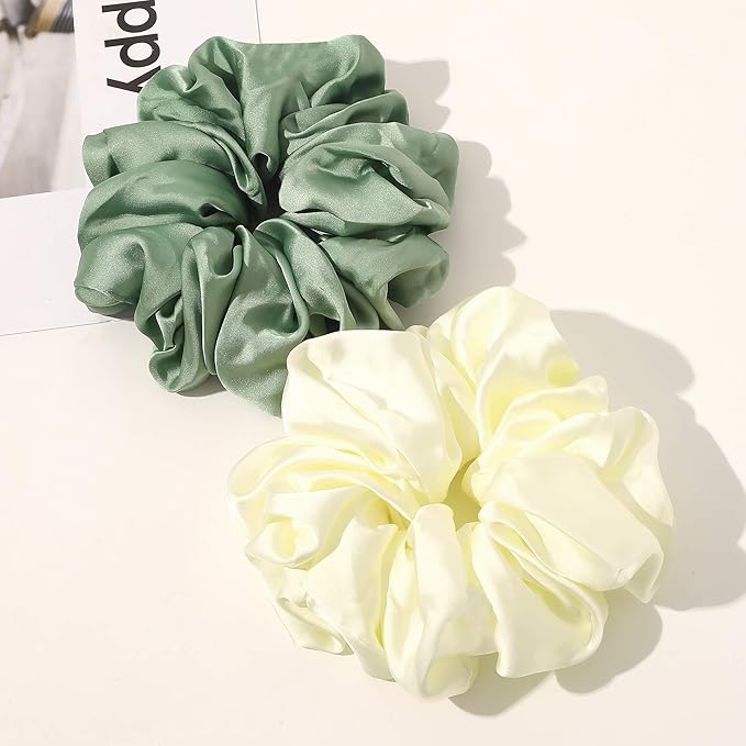 Scrunchies Hair Ties for Women - Big Silk Satin Scrunchie Exra Large Jumbo Gaint Oversized Cute Chiffon Scrunchy for Curl Thick Hair Green Ligas Para el Cabello De Mujer Decorations Gift for Girls