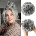 CJL HAIR Large Messy Bun Hair Piece Wavy Curly Scrunchies Synthetic Chignon Ponytail Hair Extensions Thick Updo Hairpieces for Women Salt and Pepper