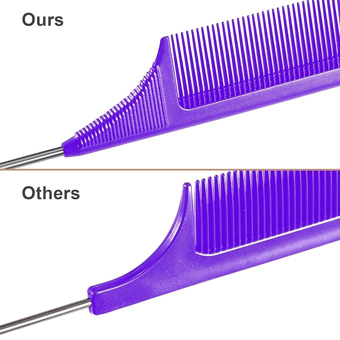 Leinuosen 3 Packs Rat Tail Comb Steel Pin Rat Tail Carbon Fiber Heat Resistant Teasing Combs with Stainless Steel Pintail ()