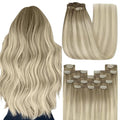 YoungSee 135g Clip in Hair Extensions Human Hair Ombre Clip in Human Hair Extensions Ash Blonde Mix Platinum Blonde Dyable Remy Hair Clip in Extensions for Women 7Pcs 18Inch