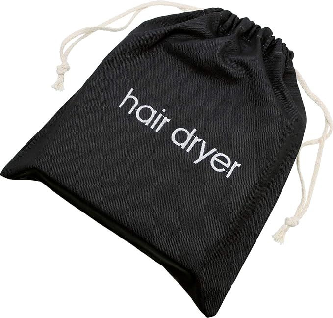 Bememo Hair Dryer Bags Drawstring Bag Hairdryer Container, 11.8 by 13.8 Inch(Cotton,Black)