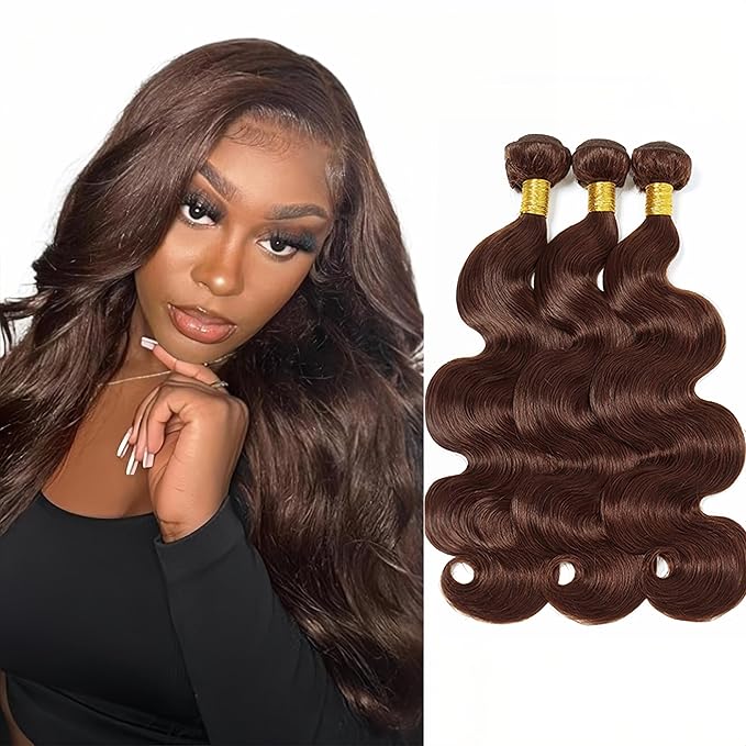 Chocolate Brown Body Wave Bundles Human Hair Color 4 Bundle Niegmeag Brazilian Virgin Remy Hair 3 Bundles 22 24 26 Inch Double Weft Soft and Silky Dark Brown Body Wave Bundle 151g