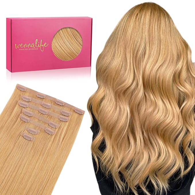 WENNALIFE Seamless Clip In Hair Extensions Human Hair, 22 Inch 150g 7pcs Strawberry Blonde Real Hair Extensions Clip in Human Hair Invisible PU Skin Weft Natural Remy Human Hair Extensions