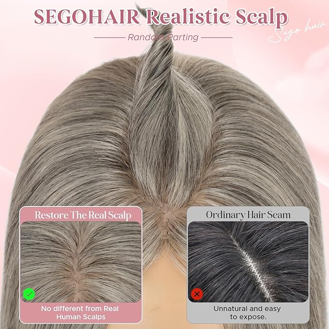 Real Human Hair Toppers for Women 3.54"*4.72" Silky Base 150% Density With Bangs Adjustable Parting Clip-In Topper Hairpieces for Women with Thinning Hair 12 Inches White Mixed Natural Black