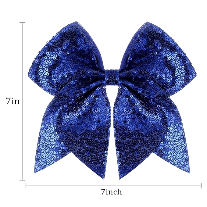 Large Glitter Cheer Bows Clips, Jumbo Big 7 Inch Cheerleading Sequin Hair Bow Hair Accessories for Teens Girls Football Sports Cheerleader Outfit Uniform (Royal Blue)