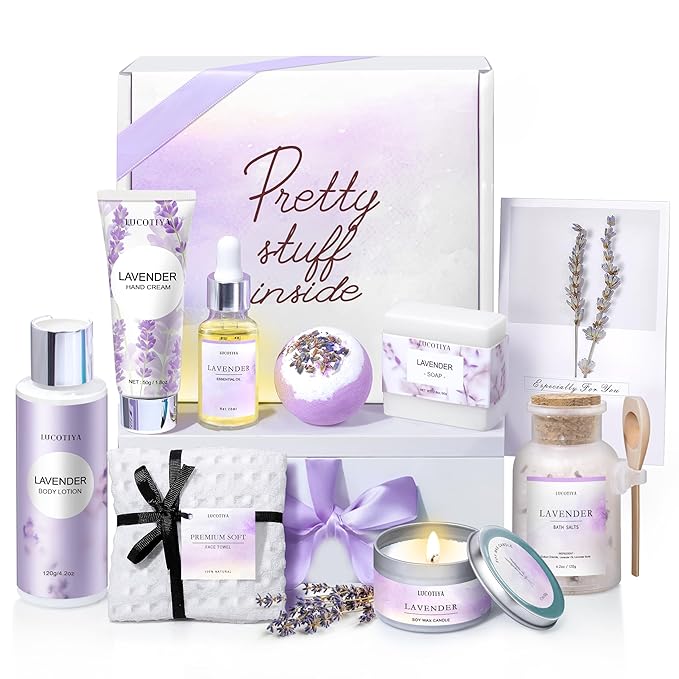 Gifts for Women, Birthday Gifts for Women, 9pc Lavender Bath and Body Gifts Set, Self Care Gifts Spa Gifts Basket, Relaxing Bath Sets for Mom, Girlfriend, Sister, Female Friends, Coworker