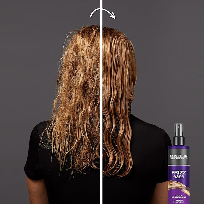 John Frieda Frizz Ease Daily Nourishment Leave-In Conditioner, Detangles Frizzy, Damaged Hair, Reduces Breakage, Protects Against Heat, with Vitamins A, C, E & Green Tea Extract, 8 Oz, Pack of 2