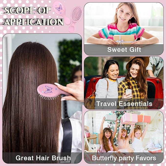 12 Pcs Butterfly Mini Detangler Brush, Mini Travel Hair Brush, Bristles Plastic Detangling Brush,No Tangle Soft Flexible Bristles for Straight, Curly, Thick Hair for Party Gift