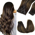 GOO GOO Clip in Hair Extensions Real Human Hair, Remy Human Hair Extensions Clip ins for Women, Natural Human Hair, 16inch 150g 9Pcs, 2/6/2 Balayage Dark Brown to Chestnut Brown