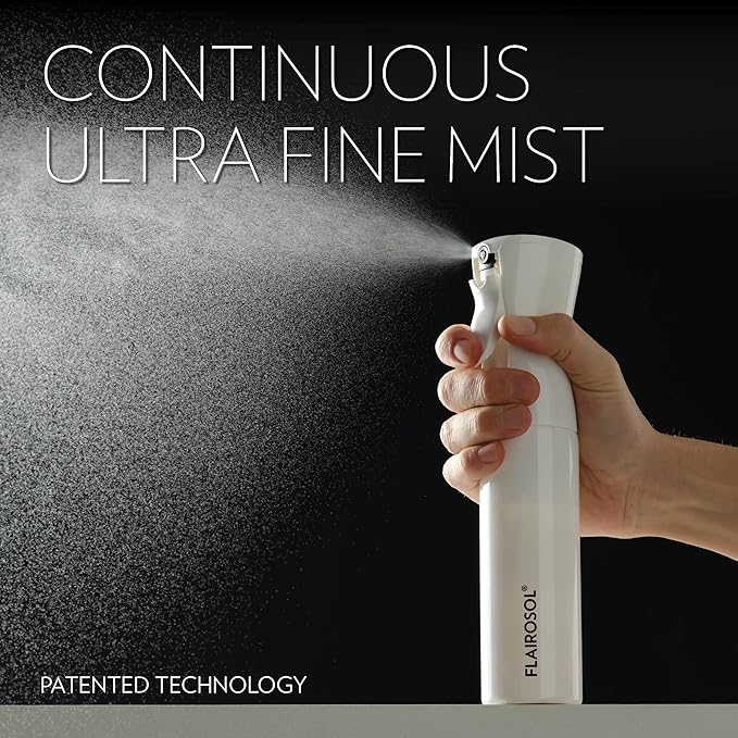 FLAIROSOL - The Original, Continuous Ultra Fine Mist Spray Bottle, Multi-Tasking Marvel for Hair, Skin, Home, Pet Care and more, Refillable and Reusable, 10.1oz/300ml (Clear Bottle-Pink Print)