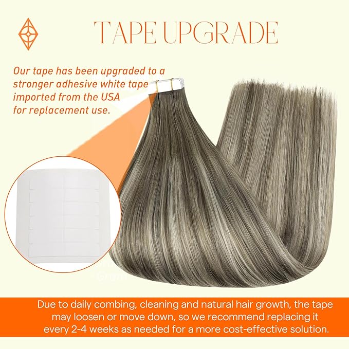 Full Shine Balayage Tape in Hair Extensions Human Hair 20 Inch Straight Hair Tape in Extensions Brown to Ice Blonde and Brown Tape in Natural Invisible Double Sided Tape 20 Pcs 50 Gram Add Length