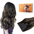 DOORES Hair Extensions Clip ins, Balayage Natural Black to Light Blonde 7pcs 14 Inch 110g, Seamless Clip in Hair Extensions Remy Thick Straight Invisi Edge Weft