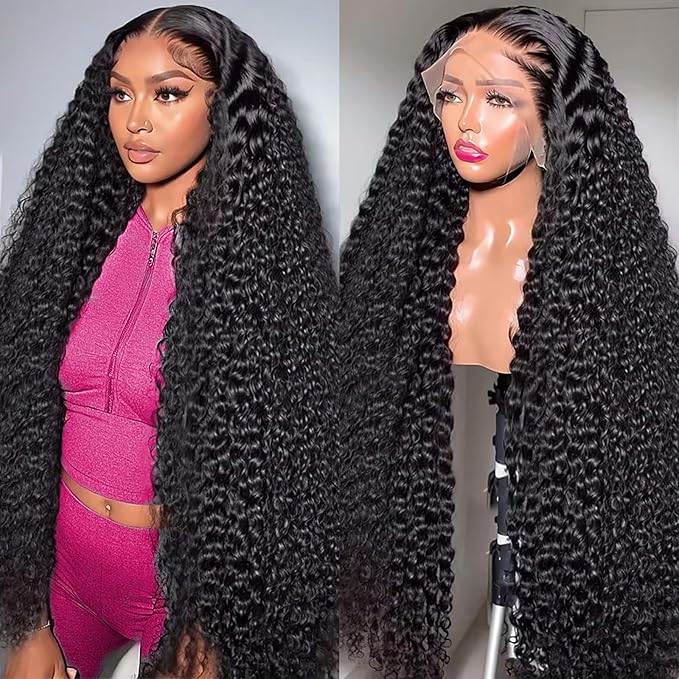 13x6 Deep Wave Lace Front Wigs Human Hair 200% Density Curly Wet and Wavy HD Lace Front Wigs Pre Plucked Frontal Wigs Human Hair Glueless Wig For Women 28 Inch