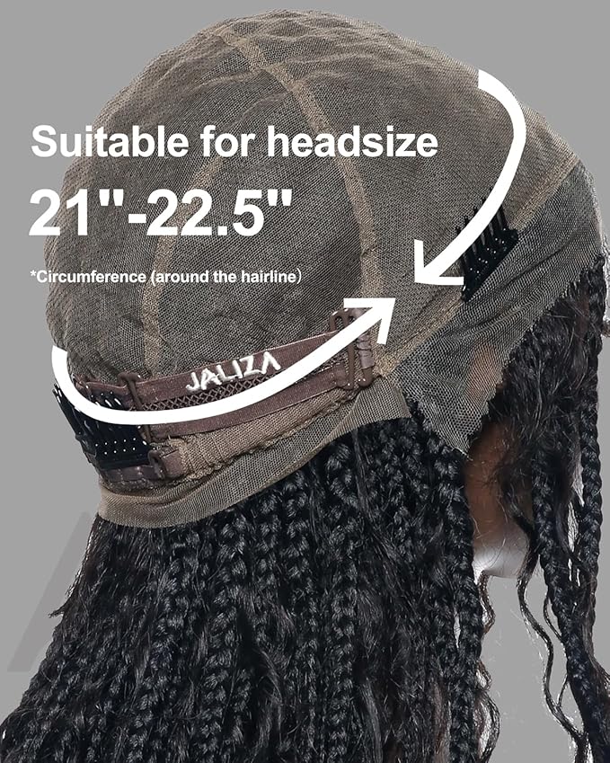 Human Hair Boho Curls Hand-Tied HD Full Lace Wig - 24" Salon-Level Small Box Synthetic Braids (121 Braids, High Density) Pre-Cut Swiss HD Lace, Pre-Plucked, Knotless, Tangle-Free - Black 1B