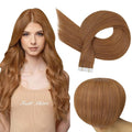 Full Shine Hair Extensions Tape in Color 330 Copper Brown Tape in Human Hair Extensions 24Inch 100Gram 40Pcs Long Straight Seamless Skin Weft Brazilian Remy for Wedding Add Length