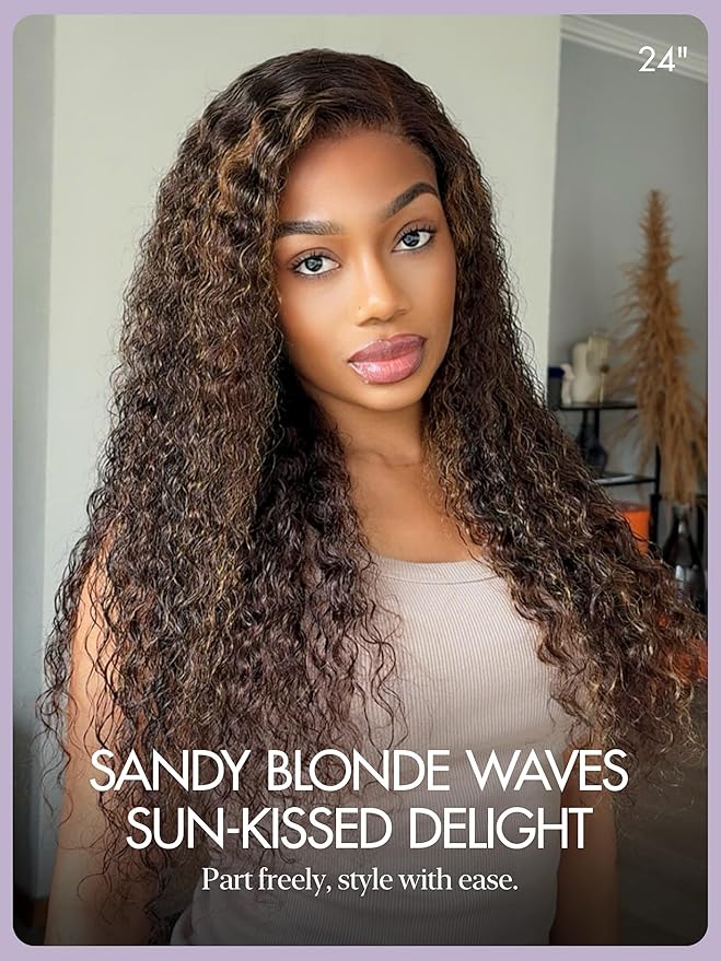 LUVME HAIR 7x6 HD Lace All-Day Comfort Wig PartingMax Lace Wigs Water Wave Curly Lace Front Wigs Human Hair Pre Cut Plucked Lace Frontal Glueless 20 Inches Hlighlight Color