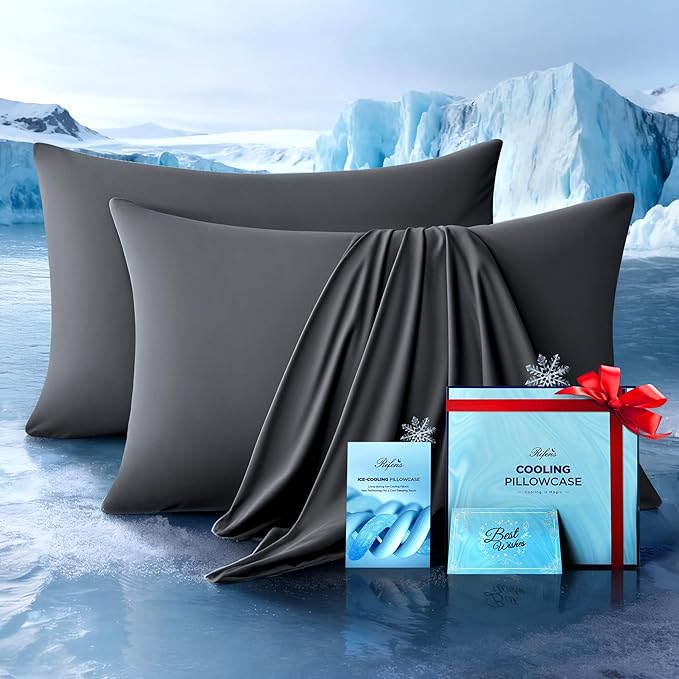 Ultra-Chill Cooling Pillowcase Set of 2 for Hot Sleepers, Softer Than Silk Pillow Cases for Protecting Hair & Skin, Breathable Bed Pillow Covers w/Zipper, Gifts for Women & Men(Dark Gray, King)