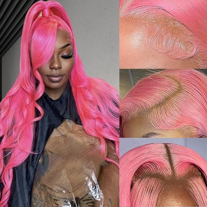 Pink Lace Front Wig Human Hair 12A 13x4 200 Density Body Wave Pink Frontal Hd Lace Pre Plucked With Baby Hair Glueless Wig 32 Inch