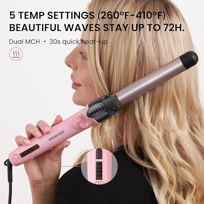 Rotating Curling Iron 3 in 1 Set, Automatic Curling Wand with 3 Interchangeable Ceramic Barrels(0.75" - 1.25"), Instant Heating Hair Culer with 5 Adjustable Temp, Include Heat Resistant Glove & Clips