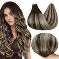 Full Shine Tape in Hair Extensions Human Hair Color 2/60/2 Balayage Brown And Blonde Natural Straight Hair Extensions Tape in 20 Inch Invisible Seamless Skin Weft 50Gram for Women 20Pcs