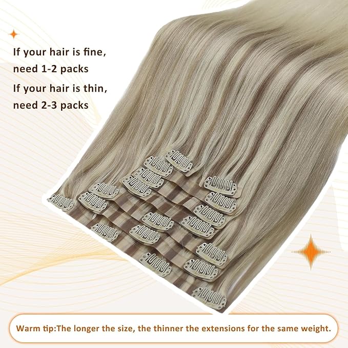 Full Shine Balayage Seamless Clip in Hair Extensions Ash Blonde Balayage Light Blonde Mix Platinum Blonde Hair Extensions for Thin Hair Washability 12 Inch 8 PCS 95 G