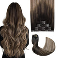 Pro2.0 Remy Real Human Hair Extensions Clip ins 120g Thick 7pcs #1b/4/27 Natural Black to Chocolate Brown and Caramel Blonde Clip in Hair Extensions Real Human Hair 16inch（#1b/4/27-16inch）