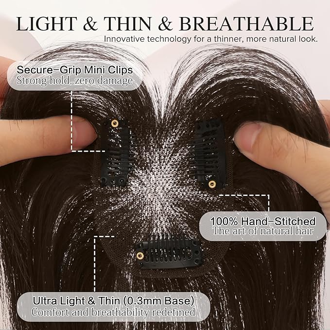 Hair Toppers for Women Real Human Hair 3D Bangs Clip 100% Human Toppers for Women 10 Inch Clip in Bangs Hairpieces (Dark Brown)