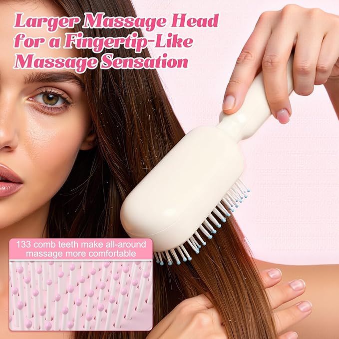 Retractable Cushion Massage Comb Brush, Anti-Static Easy-Clean Massage Comb,Air Cushion Massage comb,Smooth Clean Detangling Comb for All Hair Types(Pink)