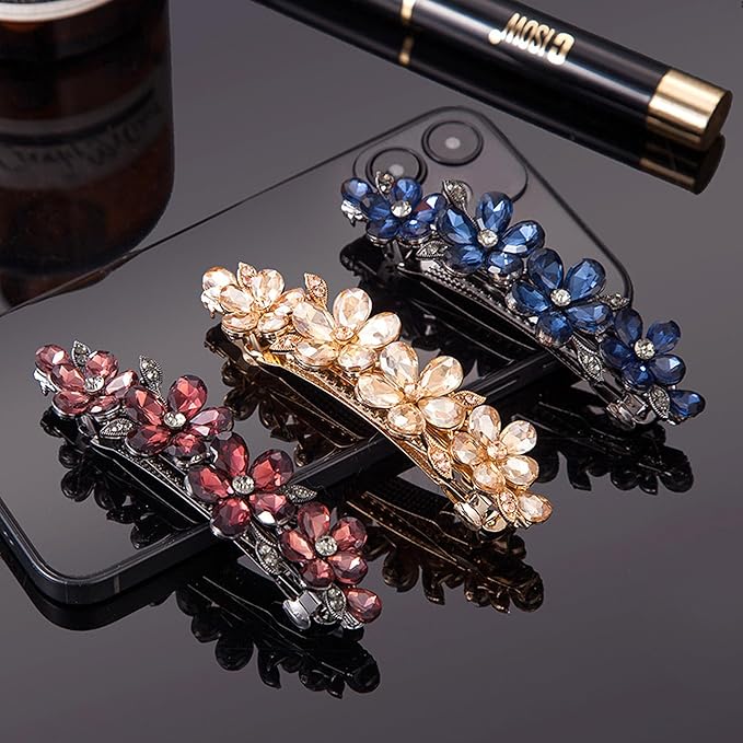 Hair Clips for Women, Rhinestone Bridal Hair Barrettes with Crystal Accents, Sparkly Hair Pins for Wedding, Bride & Long Hair, Formal Evening Hair Accessories