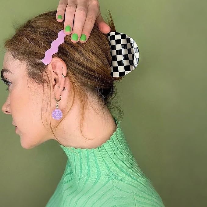 3 PCS Checkered Hair Claw Clips for Thick and Thin Hair Large Hair Clips Square Y2K Hair Checker Barrettes Black And White Checkered Jaw Clip Non Slip Checkerboard Clamps Hair Accessories for Women