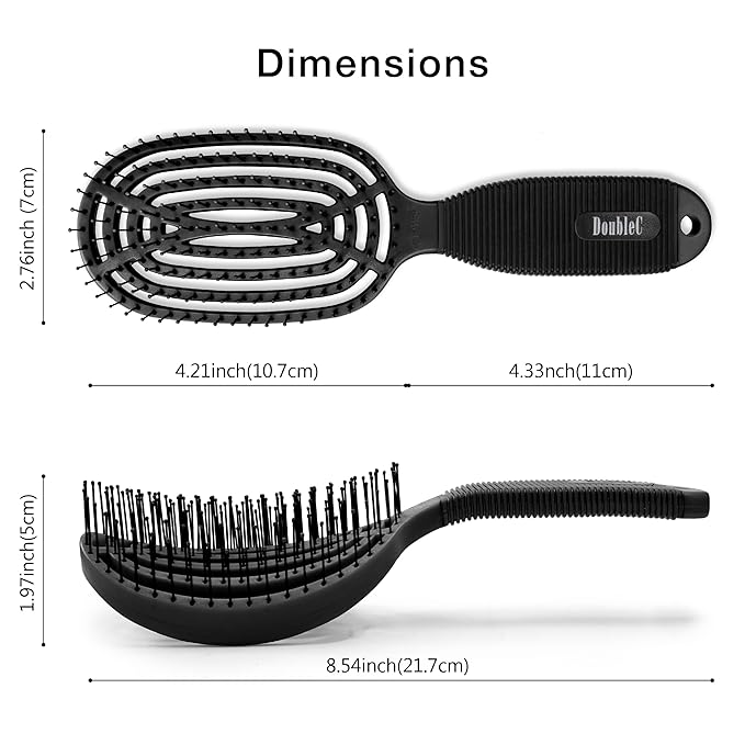 NuWay 4HAIR DoubleC U.S. Patented Double Curved Detangling Brush is Hair Dryer Safe (Iron Black)