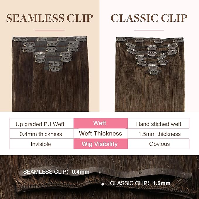 GOO GOO Clip in Hair Extensions Real Human Hair, Remy Human Hair Extensions Clip ins for Women, Natural Human Hair, 20inch 130g 7Pcs, #4A Chocolate Brown