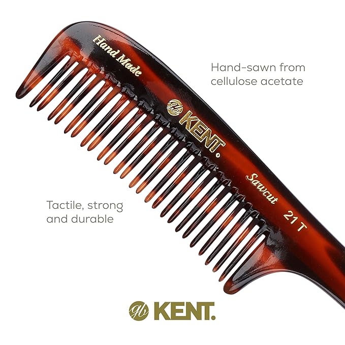 Kent 21T 8 Inch Large Detangling Comb, Wide Teeth for Thick Curly Wavy Hair. Long Hair Detangler Comb For Wet and Dry. Handmade of Quality Cellulose, Saw-Cut Hand Polished, Made in England