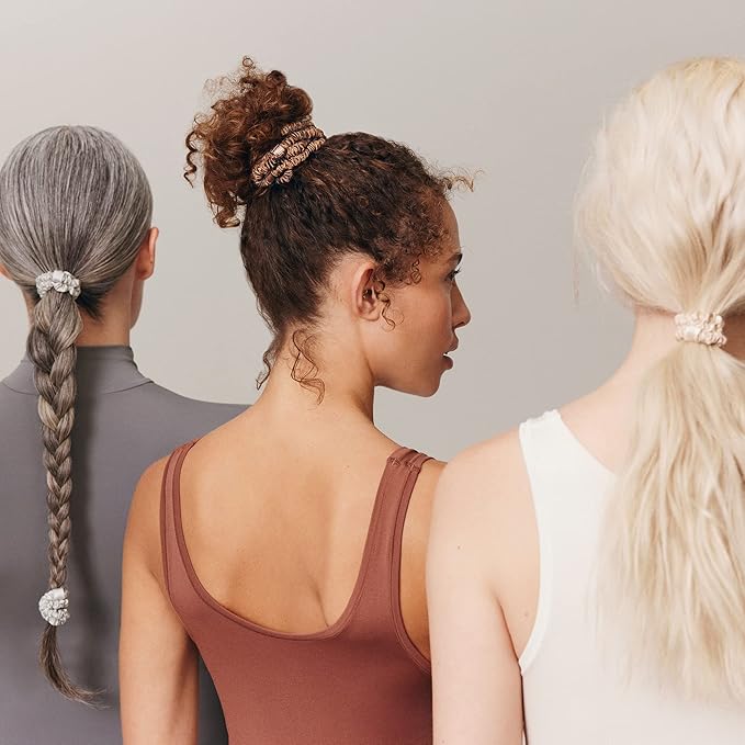 slip Silk Skinny Scrunchies - Light Brown | Set of 4 Skinny Scrunchies | 100% Mulberry Silk, Anti-Crease, Gentle on Hair, Reduces Breakage | Stylish & Durable, Ideal for All Hair Types