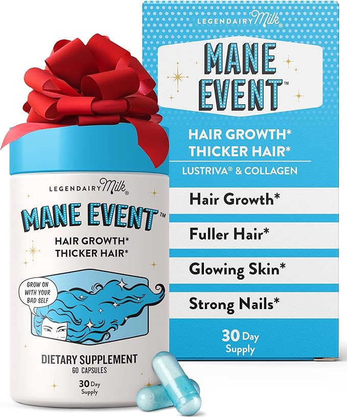Legendairy Milk Hair Growth Vitamins for Women - Biotin for Hair Growth with Collagen & Lustriva, Hair Loss Products & Supplements for Thinning, Thicker, Fuller, Stronger Skin & Nails, Mane Event™