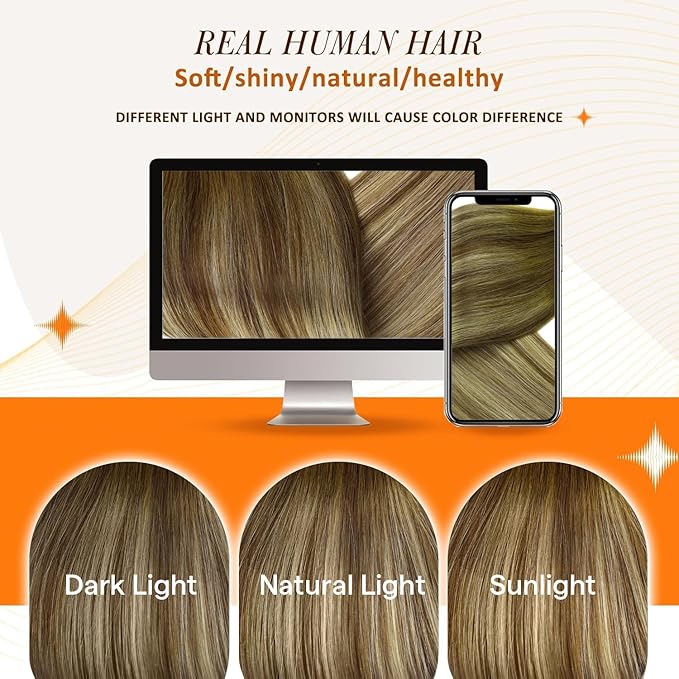 Full Shine Clip in Extensions Real Human Hair Balayage Hair Extensions for Women Medium Brown to Honey Blonde and Platinum Blonde and Light Brown for Short 12 Inch 8 PCS 95 G