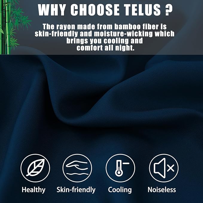 TELUS Pillow Cases Standard Size 2 Pack, Bamboo Rayon Cooling Pillowcases with Envelope Closure, Cool Breathable Pillow Case for Hot Sleepers & Night Sweats, 20x26 inches, Navy Blue