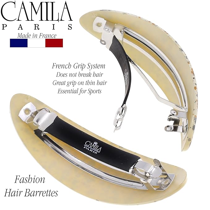 Camila Paris CP3297 French Hair Barrette Oval For Thick Curly Wavy Long Hair, Strong Hold Grip Hair Clips for Women, No Slip Rubberized Metal Clasp, Styling Girls Hair Accessories, Made in France