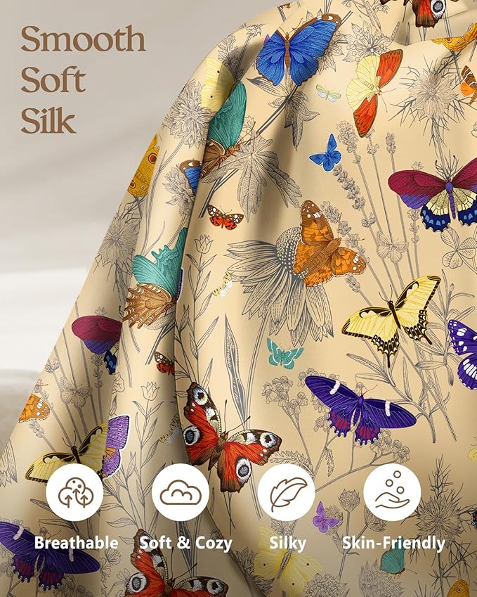 2 Pack Mulberry Silk Pillowcase for Hair and Skin - Queen Size 20 x 30 Inches with Hidden Zipper Line Butterfly 19 Momme Soft Sleeping Silk Pillow Case for Women, Moms