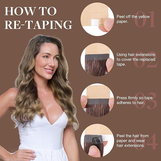 GOO GOO Tape in Hair Extensions Human Hair, 2/6/18 Balayage Brown to Dirty Blonde, 20inch 100g 40pcs, Skin Weft Seamless Invisible, Silky Straight with Thick Ends, Remy Human Hair