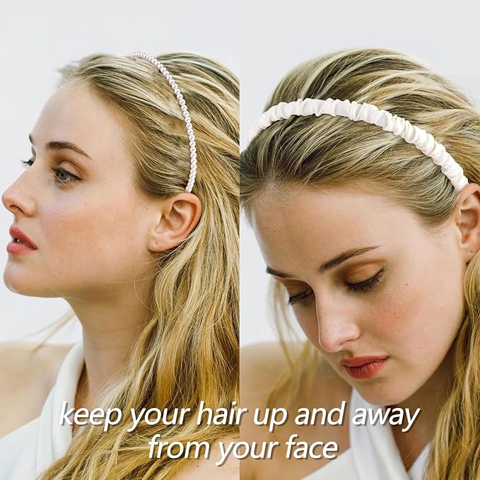 VELSCRUN Headbands for Women 7 Pcs Different White Fashion Knotted Solid Head Bands Pearl Headband Non Slip Hair Band for Womens Gilrs Thin Thick Short Hair Face Wash Hair Accessories